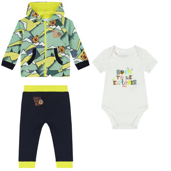 Baby Boys Green, Navy & White 3-Piece Tracksuit