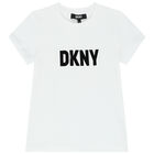 تيشيرت بنات بالشعار باللون الابيض, 1, hi-res