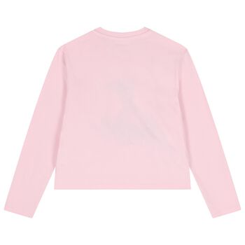 Girls Pink Teddy Bear Logo Long Sleeve Top