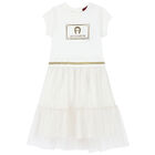 Girls White Logo Dress, 1, hi-res