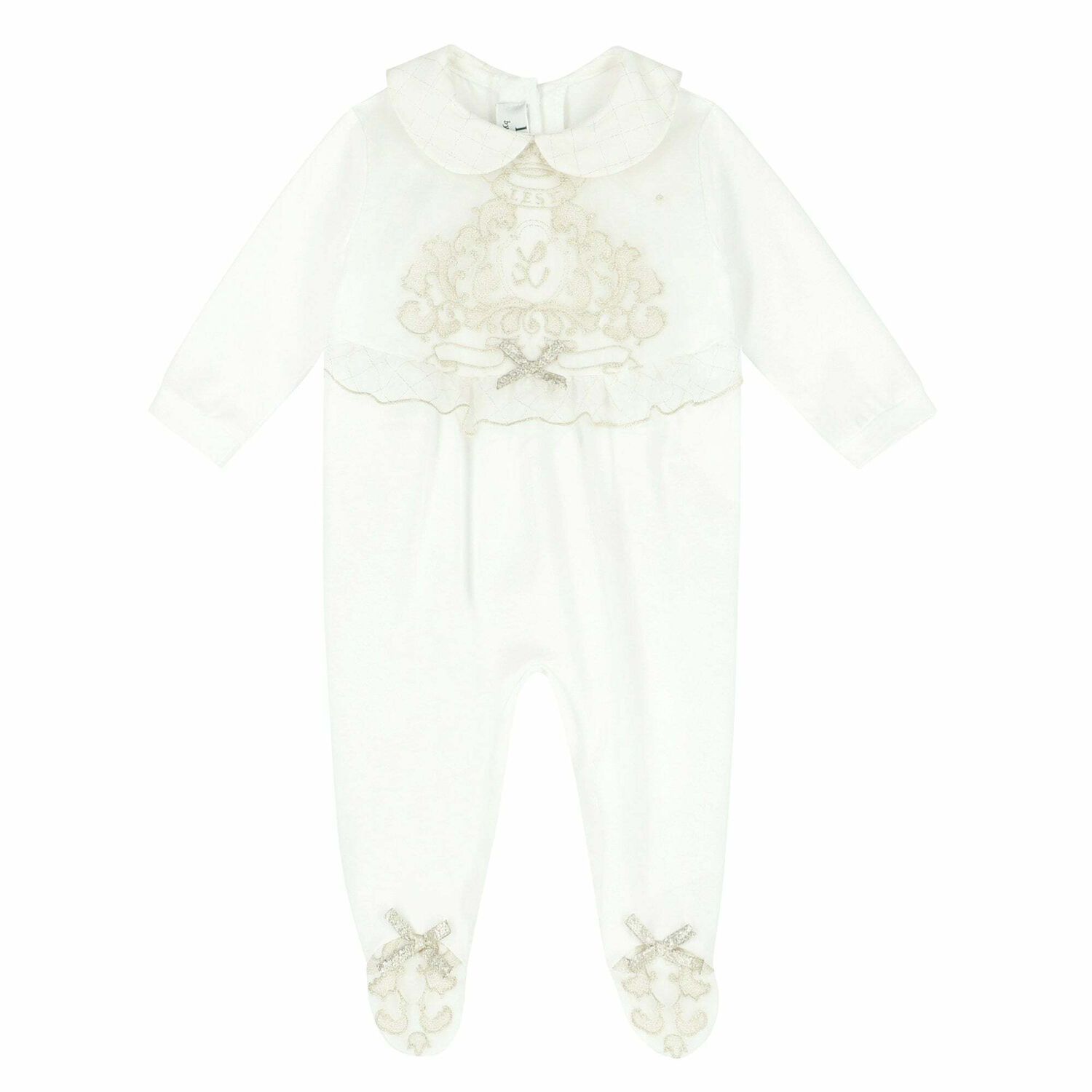 Baby Girls White & Gold Babygrow, 1, hi-res