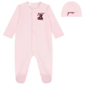Baby Girls Pink Logo Babygrow & Hat Gift Set