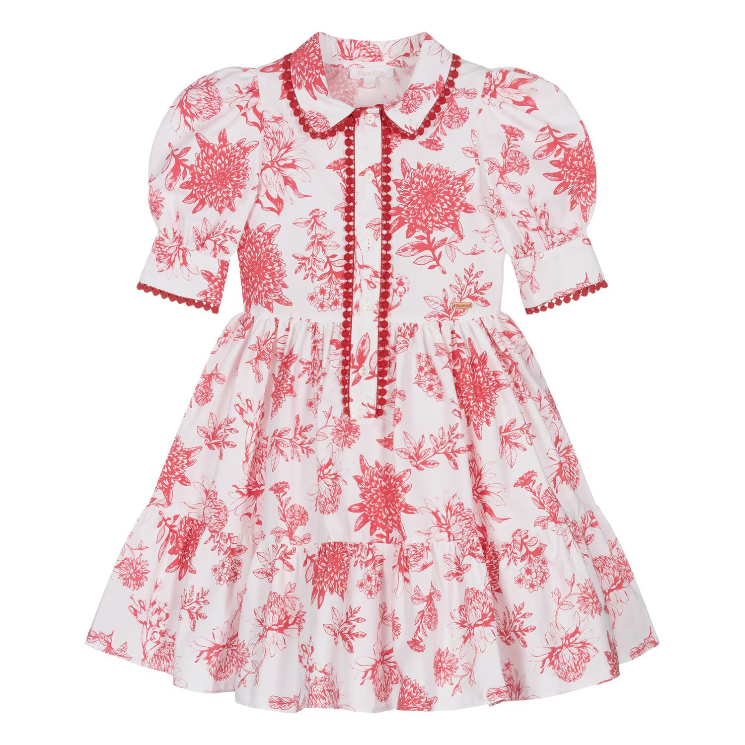 Girls White & Red Floral Dress , 2, hi-res