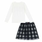 Girls White & Navy Blue Skirt Set, 1, hi-res