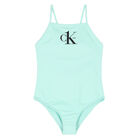 Girls Green Logo Swimsuit, 1, hi-res