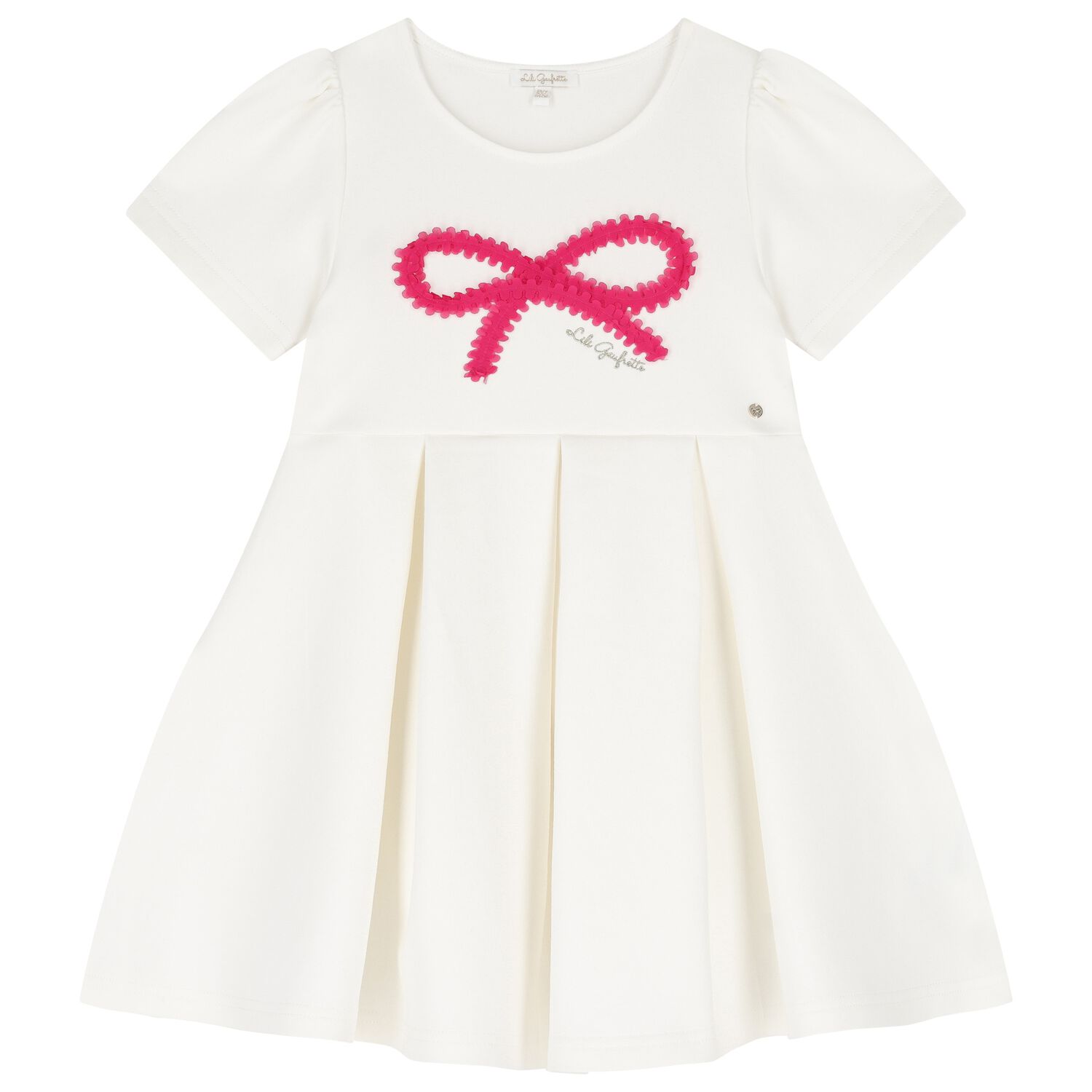 Girls Ivory Logo Pleated Dress, 1, hi-res image number null