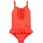 طقم مايوه بكشكشة باللون البرتقالي للبنات, 1, hi-res