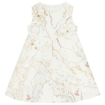 Girls Ivory Flower Geo Map Dress