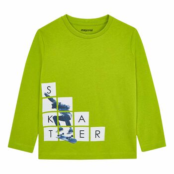 Mayoral Boys Green Skater Long Sleeve Top, 1 Boys Green Skater Long Sleeve Top