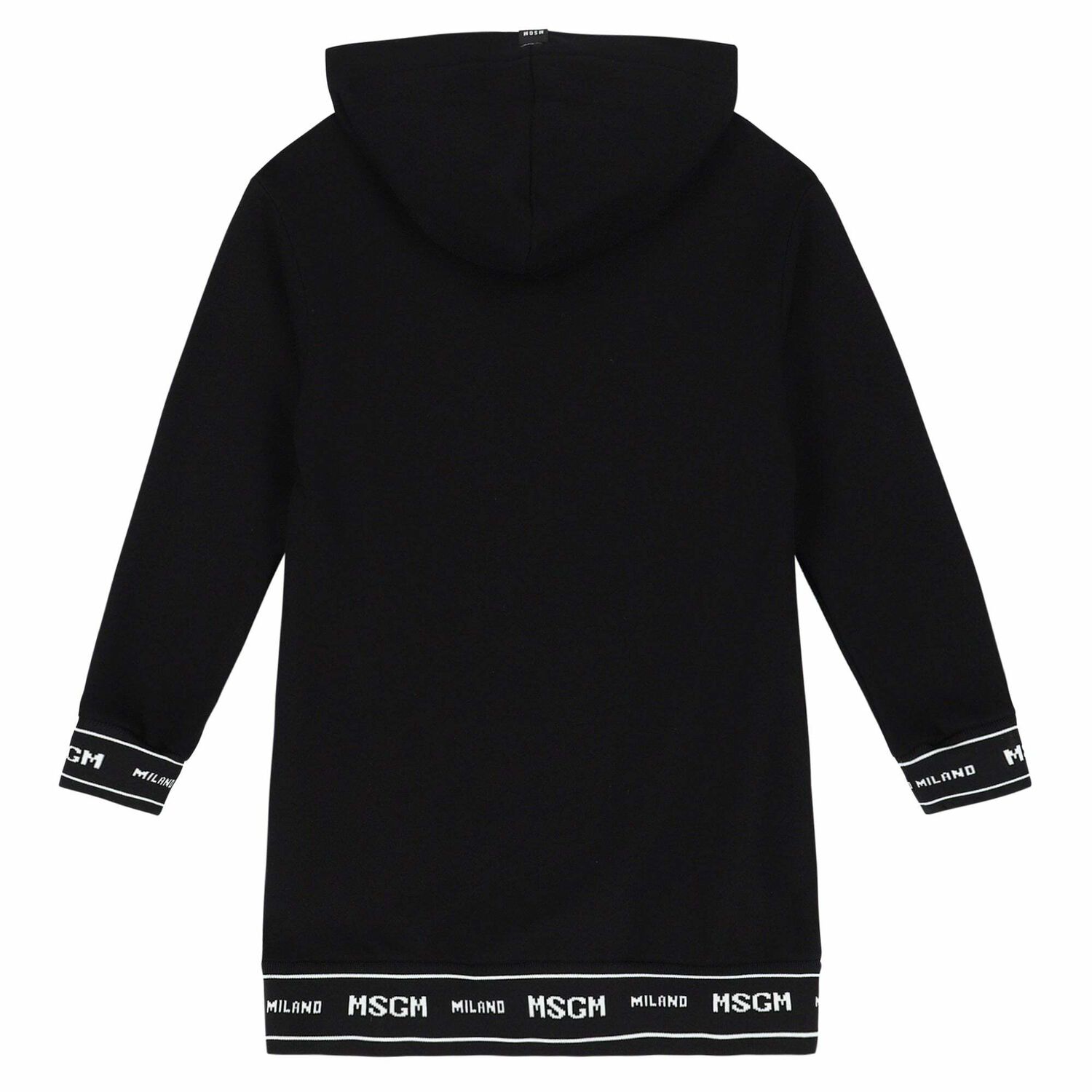 Girls Black Logo Hooded Dress, 1, hi-res