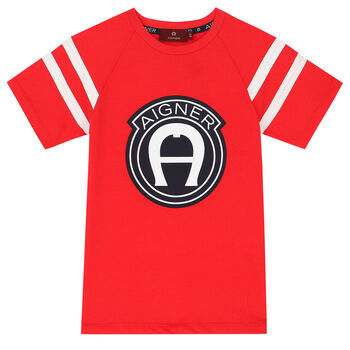 Boys Red Cotton Logo T-Shirt