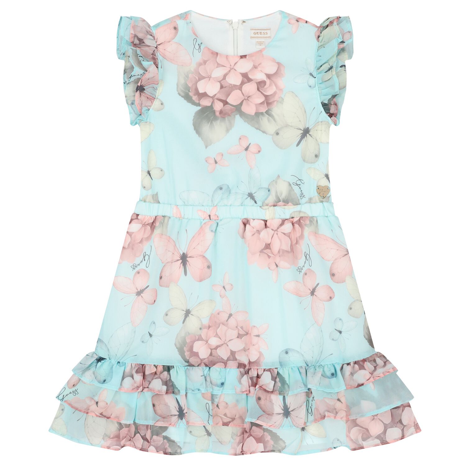 فستان شيفون للبنات بطبعة الزهور المائية  , 3, hi-res