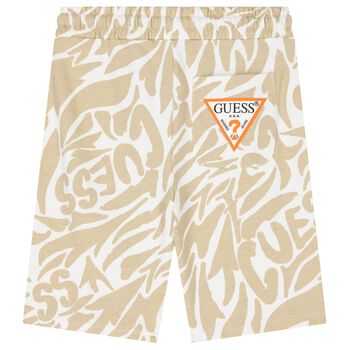 Boys Beige & White Logo Shorts