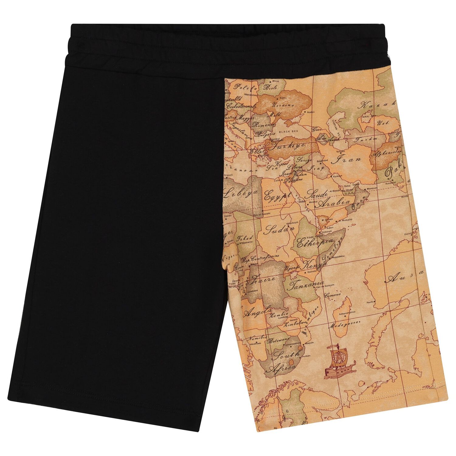 Boys White & Beige Geo Map Shorts Set, 1, hi-res