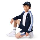 Boys Navy Blue Striped Shorts, 1, hi-res