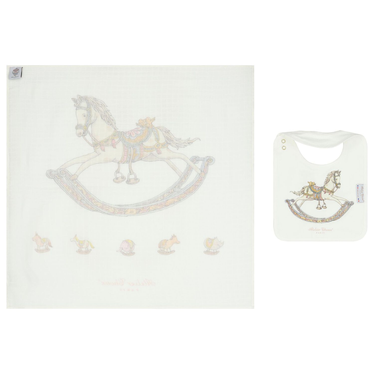 طقم قماط ومريلة بطبعة الحصان باللون العاجي, 1, hi-res image number null