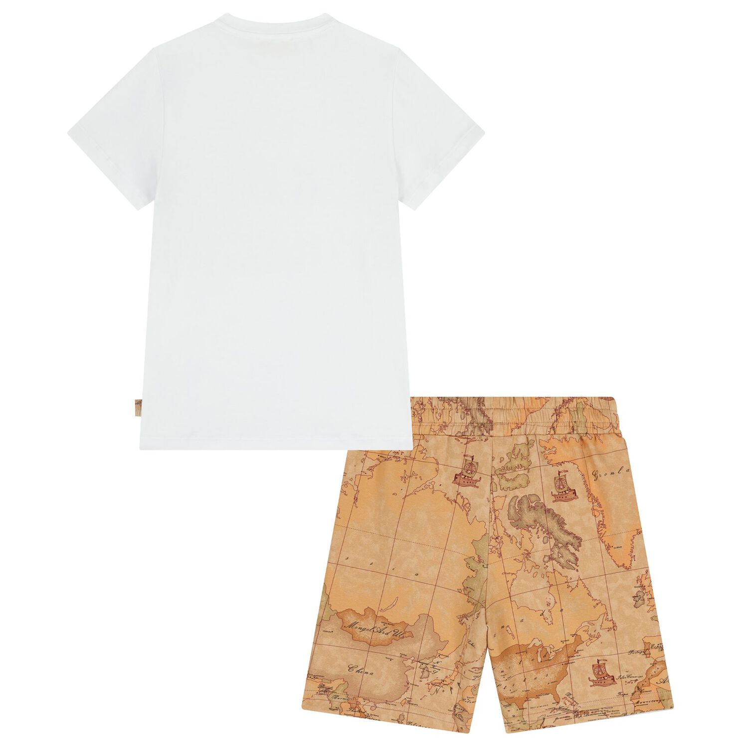 Boys White & Beige Geo Map Shorts Set, 1, hi-res