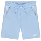 Younger Boys White & Blue Logo Shorts Set, 1, hi-res