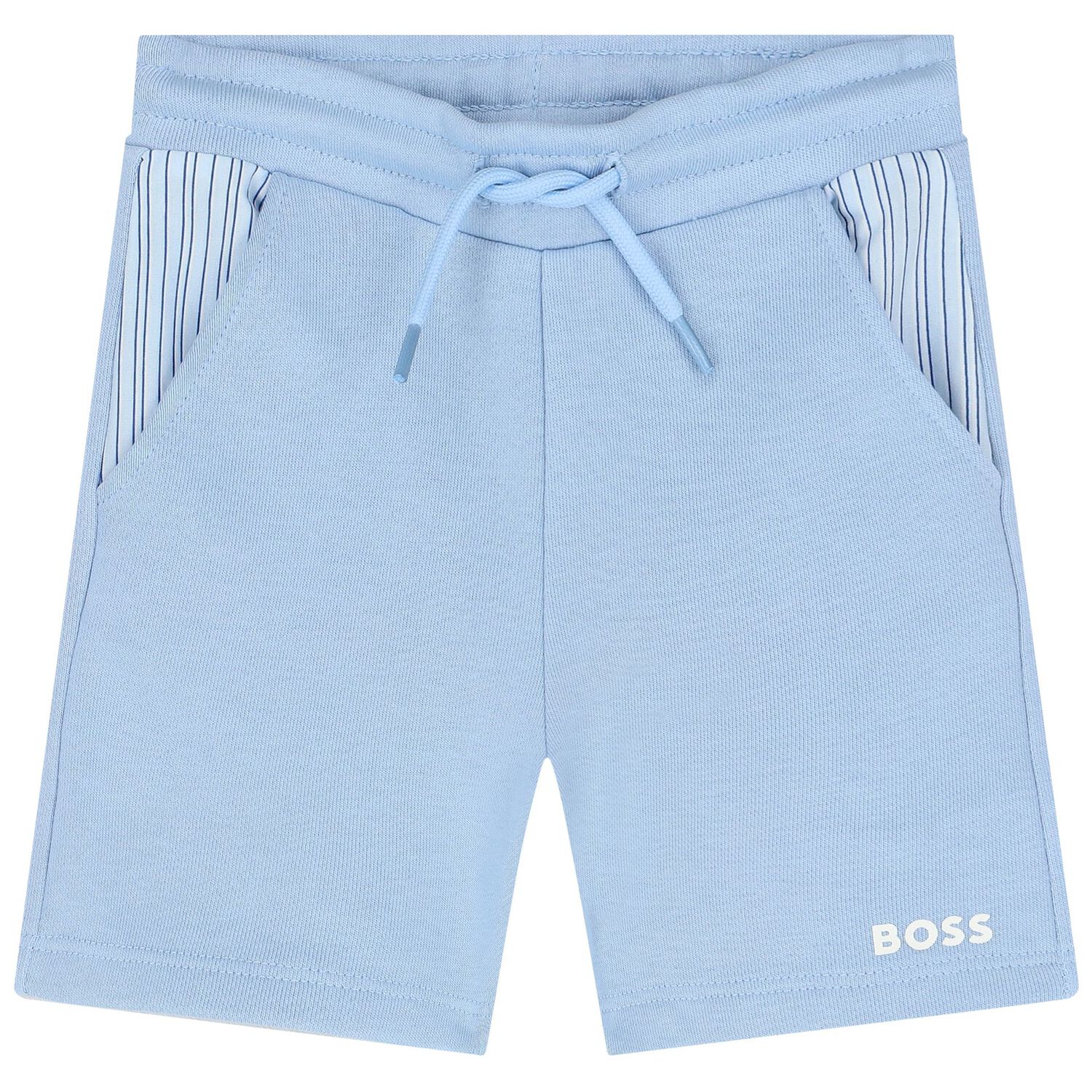 Younger Boys White & Blue Logo Shorts Set, 1, hi-res