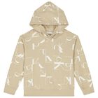 Boys Beige Logo Hooded Top, 1, hi-res