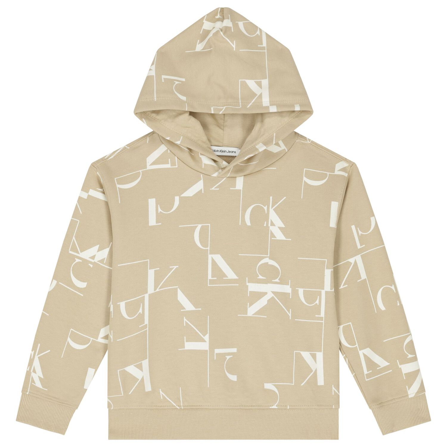 Boys Beige Logo Hooded Top, 1, hi-res