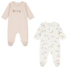 Beige & White Animals Babygrows ( 2-Pack ), 2, hi-res