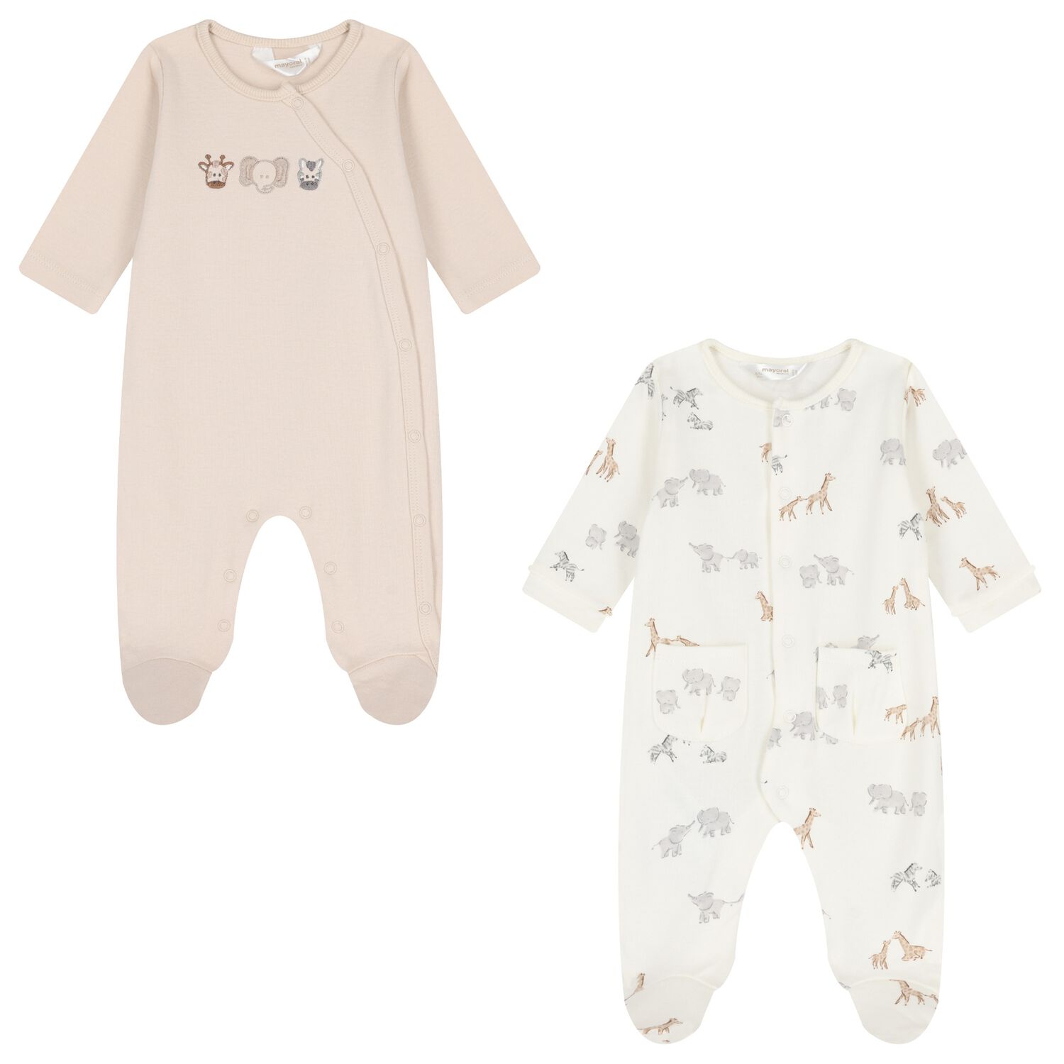 Beige & White Animals Babygrows ( 2-Pack ), 2, hi-res