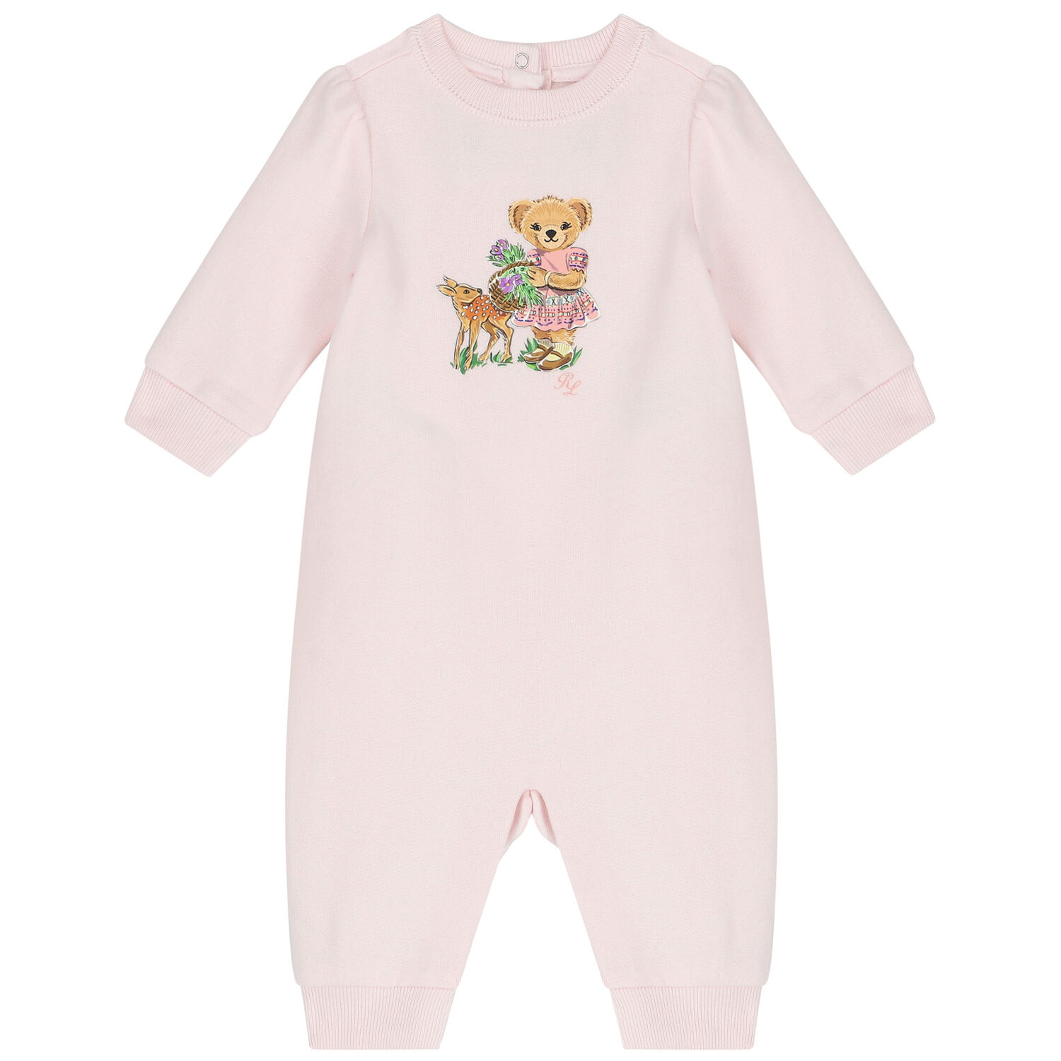 Baby Girls Pink Polo Bear Romper, 1, hi-res