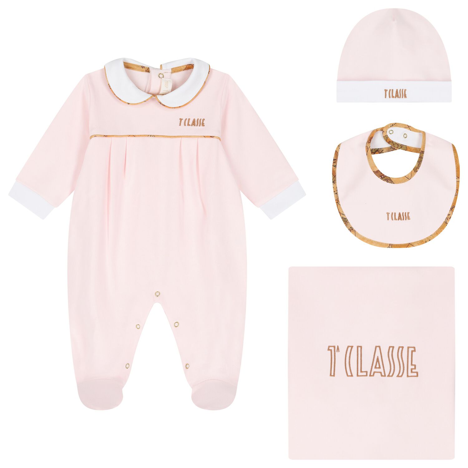 طقم هدية مدس للبنات بطبعة الخريطة باللون الأبيض و الوردى, 1, hi-res