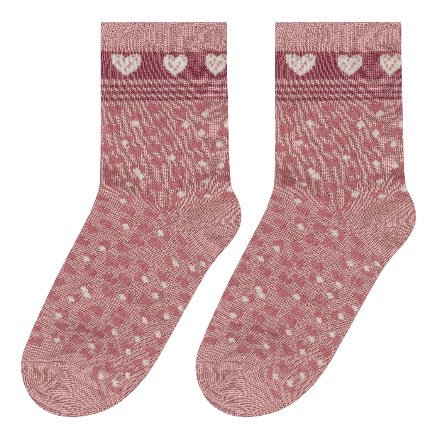 Girls Pink & Ivory Heart Socks (3 Pack), 1, hi-res image number null