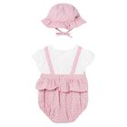 Baby Girls Pink & White Romper & Hat Set, 1, hi-res