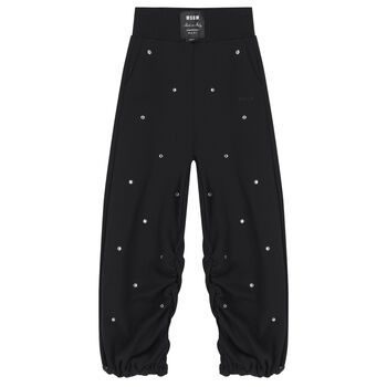 Girls Black Crystal Logo Joggers