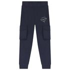 Boys Navy Blue Logo Joggers, 1, hi-res