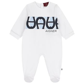 Baby Boys White Logo Babygrow