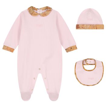 Baby Girls Pink & Beige Geo Map Babygrow Gift Set