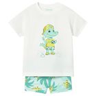 Younger Boys White & Green Crocodile Swim Shorts Set, 1, hi-res