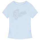 Girls Blue Embellished Logo T-Shirt, 3, hi-res