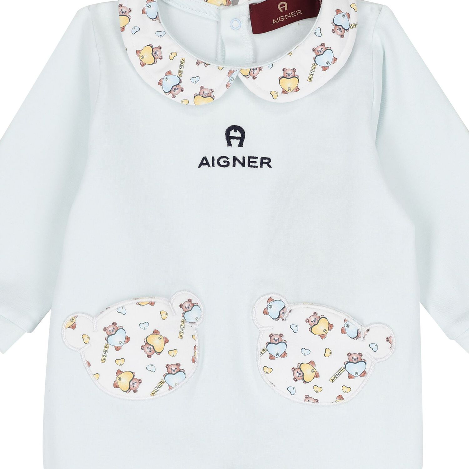 Baby Boys Blue & White Teddy Bear Logo Babygrow, 2, hi-res