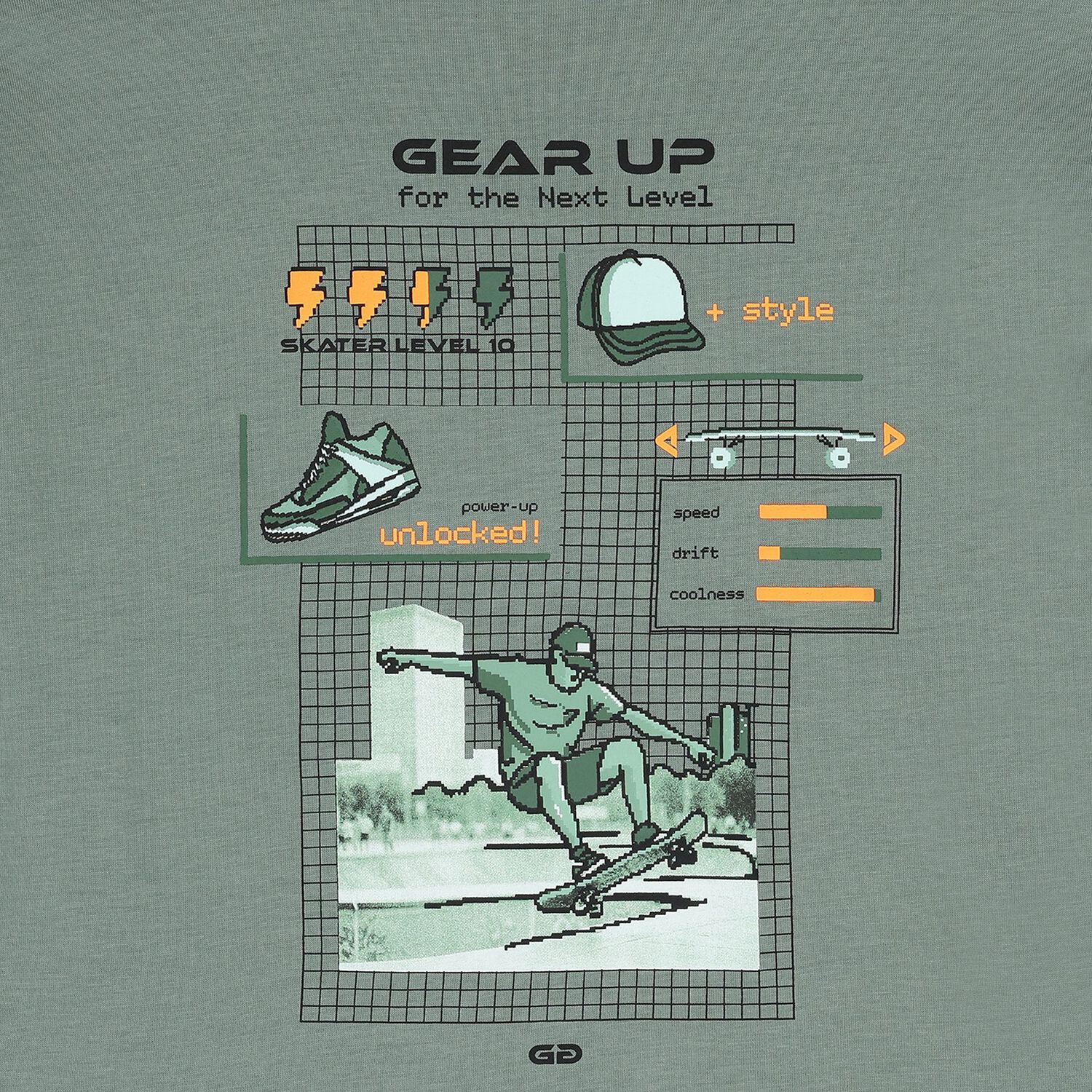 تيشيرت سكيت باللون الأخضر للأولاد, 1, hi-res