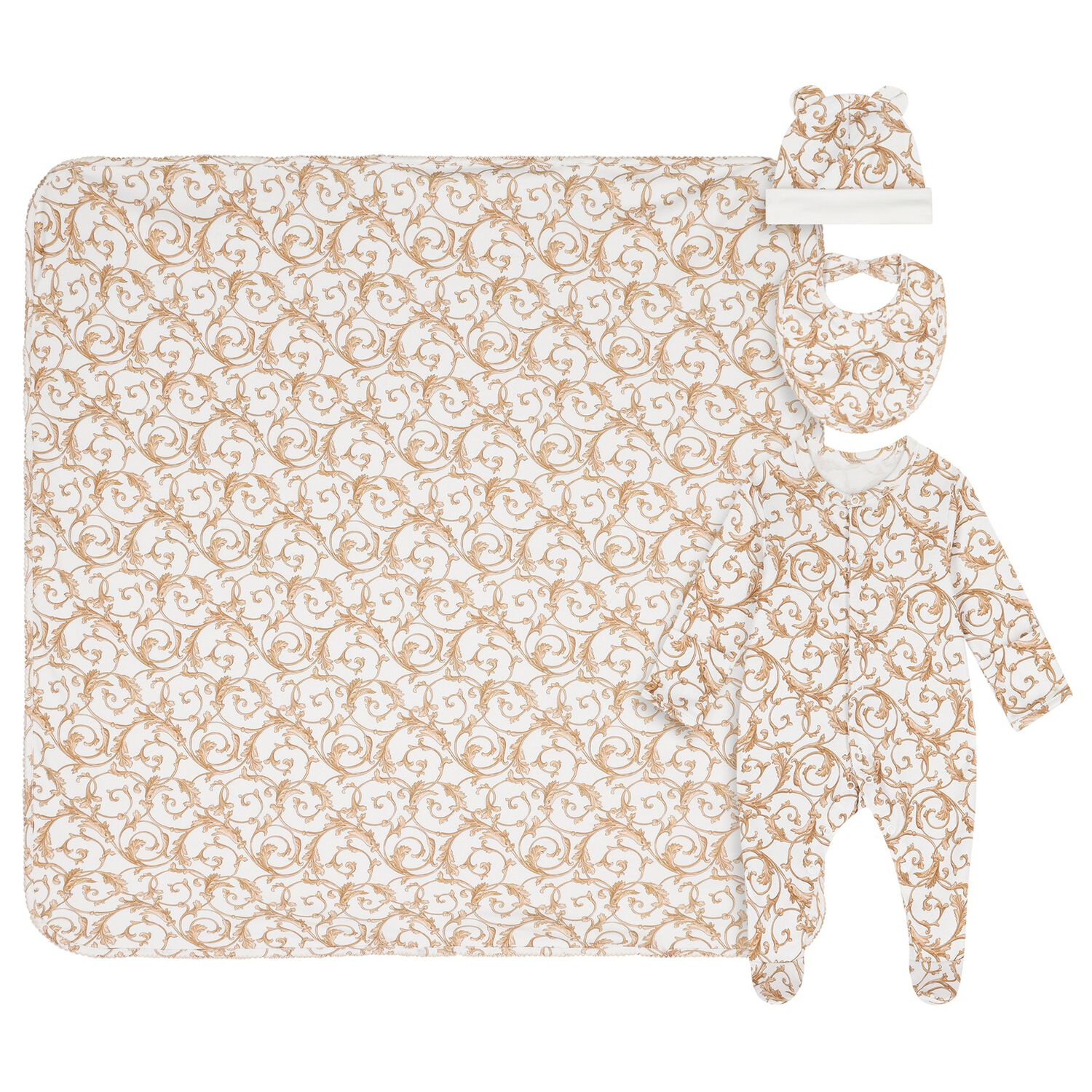 White & Gold Babygrow Gift Set (3 Piece), 1, hi-res