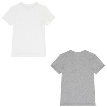 Boys Grey & White Cotton Logo T-Shirts ( 2-Pack )