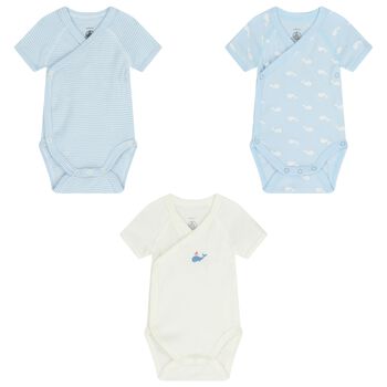 Baby Boys Blue & Ivory Whale Bodysuit ( 3-Pack )
