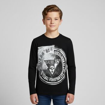 Boys Black Logo Long Sleeve Top
