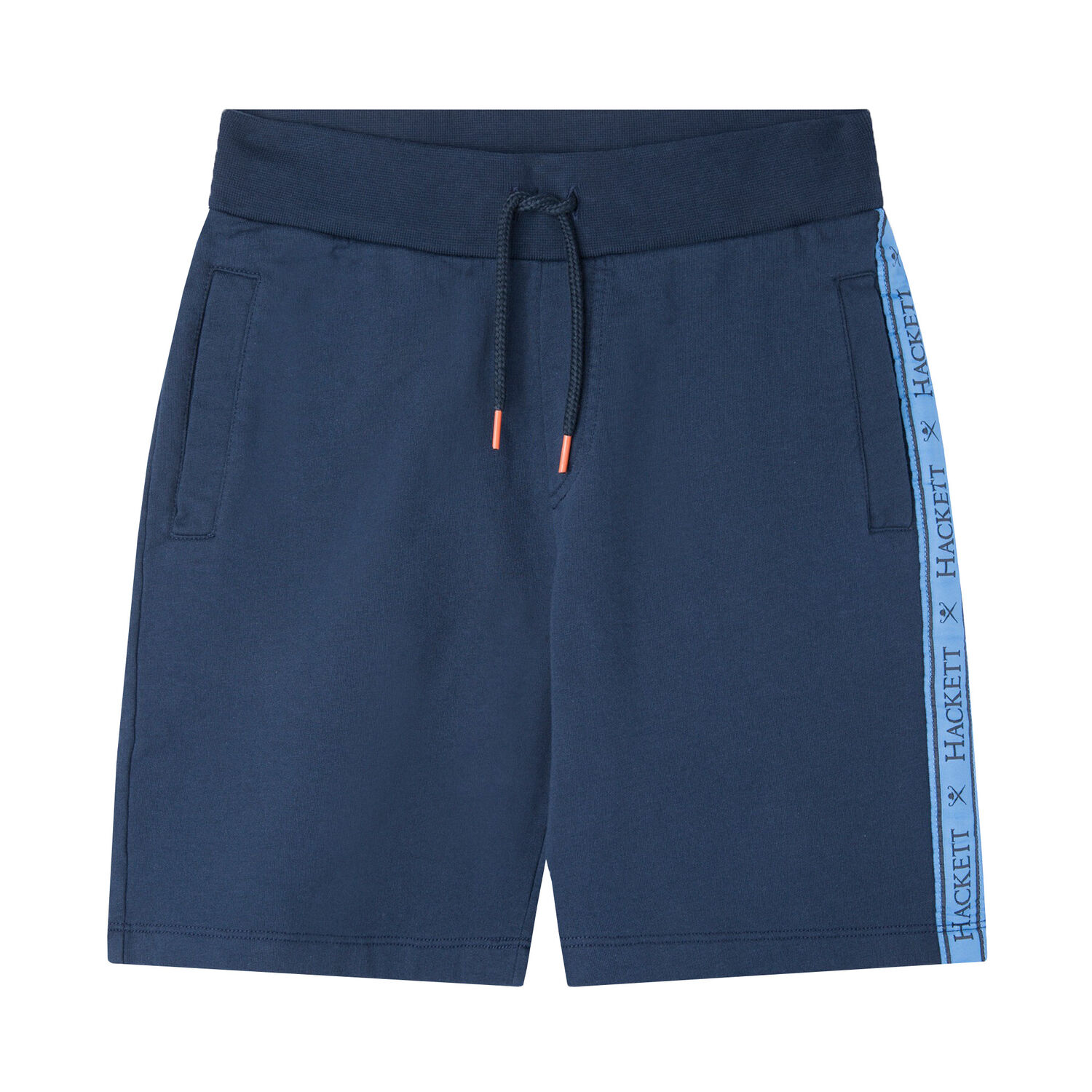 Boys Navy Tape Logo Shorts, 1, hi-res