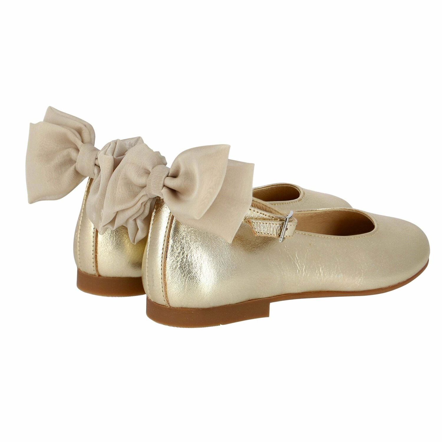 Girls Gold Ballerina Bow Shoes , 1, hi-res image number null