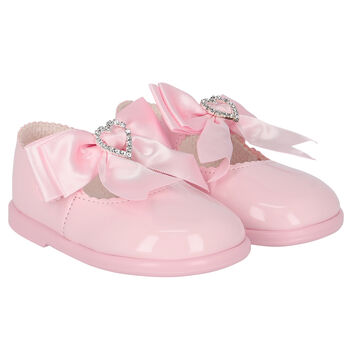 حذاء بنات جلد بفيونكة باللون الوردى