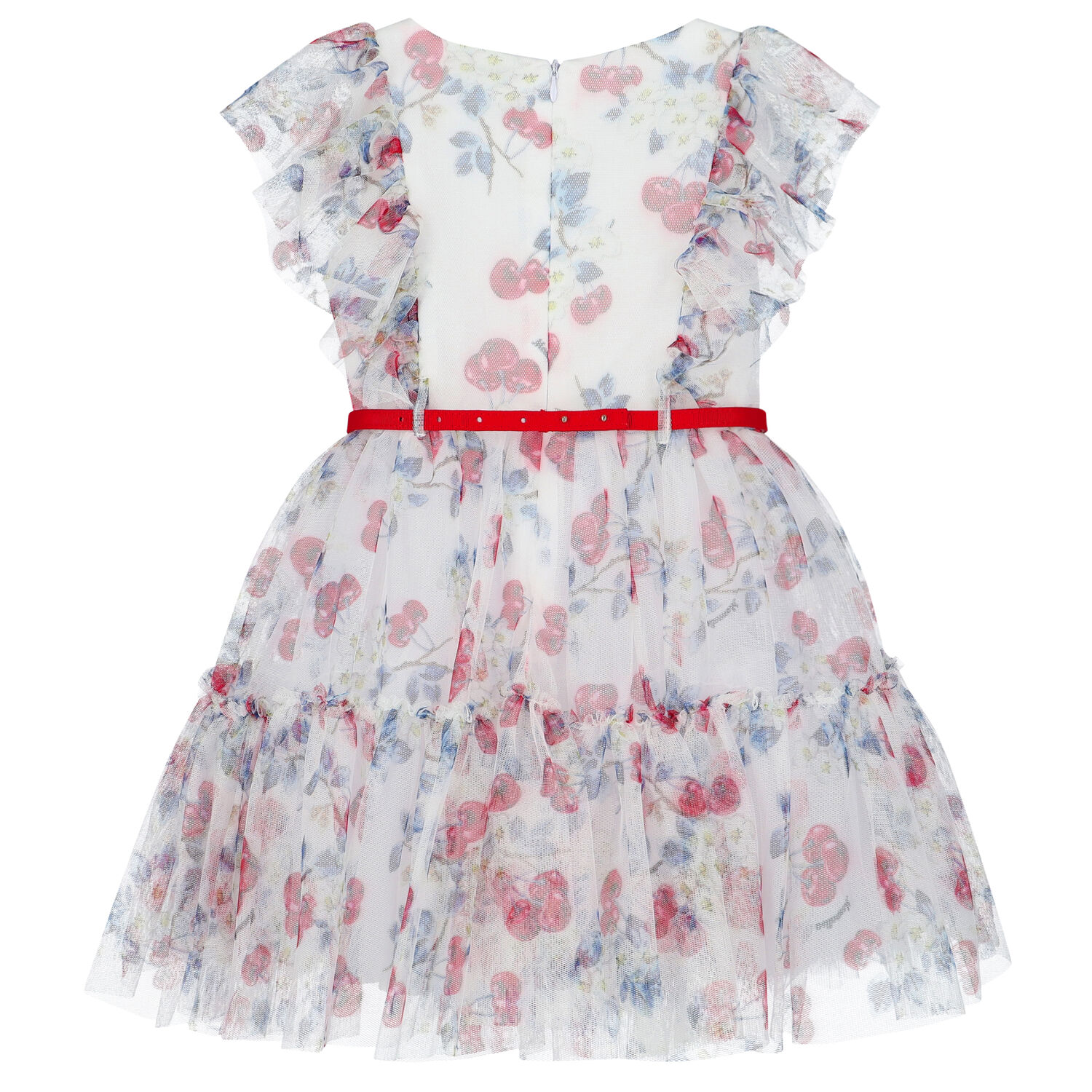 Girls Ivory Cherry Tulle Dress, 1, hi-res