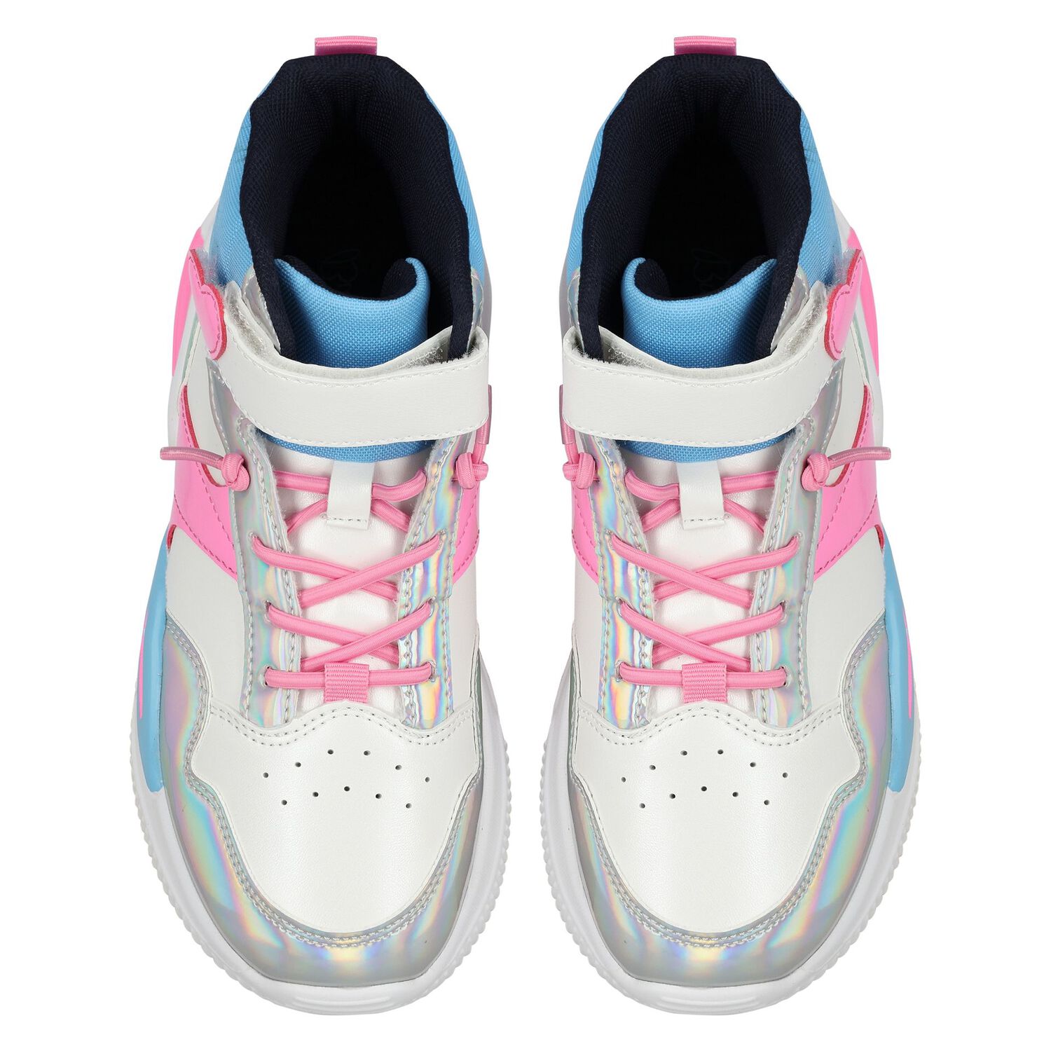 Girls White, Pink & Blue Logo Trainers, 1, hi-res image number null