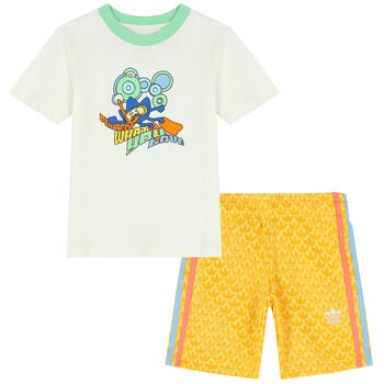 Ivory & Yellow Logo Shorts Set