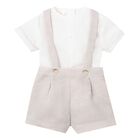 Baby Boys White & Beige Dungaree Set, 1, hi-res